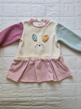 Mayoral Cream Top with Pink Skirt and Multicolor Sleeves